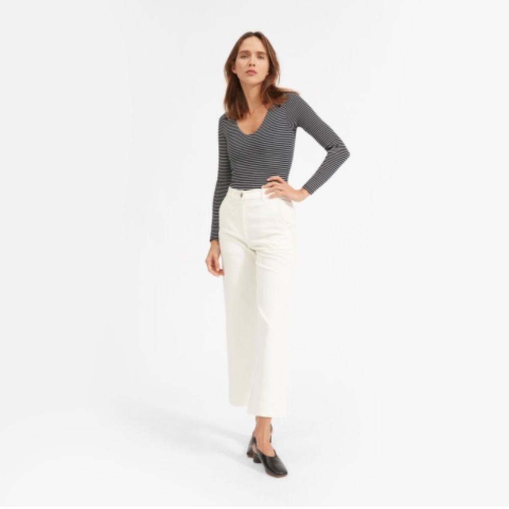 Everlane Long-Sleeve V-Neck Bodysuit Striped Sz XS